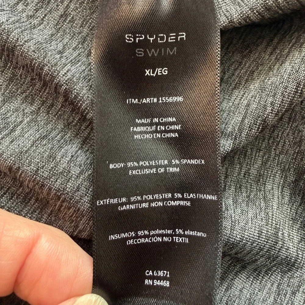 Spyder Swim Mens Rash‎ Guard Long Sleeve Charcoal Gray Heather Surf Shirt Logo